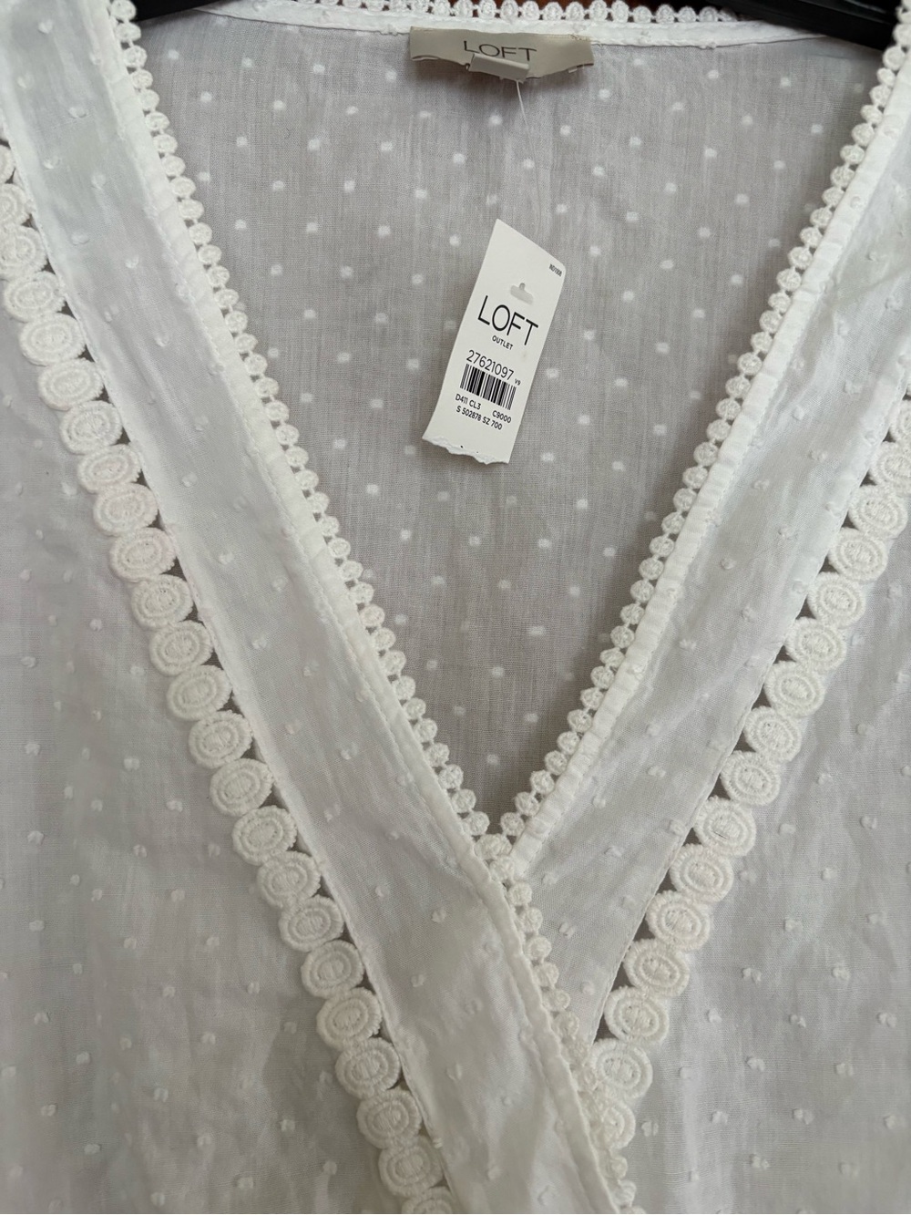 NWT LOFT White Eyelash Eyelet Cotton Peplum Blouse Crochet Trim M - Picture 3 of 8